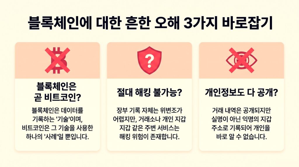블록체인 오해 3가지 - 비트코인, 해킹, 개인정보 관련 오해 정리 이미지