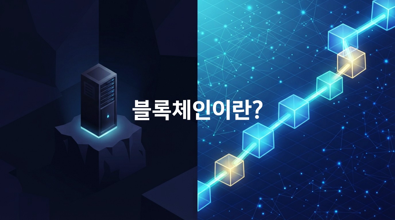 블록체인이란 - 고립된 단일 서버와 연결된 분산 네트워크 비교 이미지